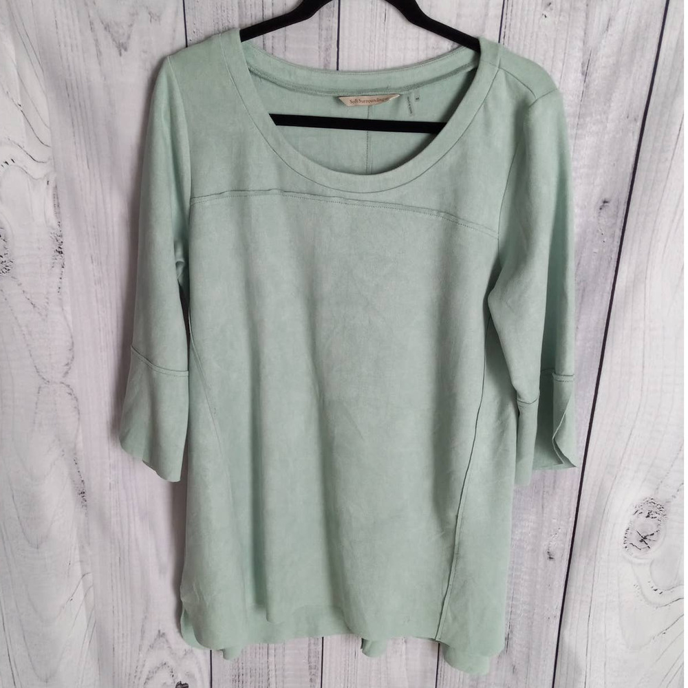 Soft Surroundings | Soft Seafoam Green Suede-Like Tunic Top w/Tulip Hem Sleeves